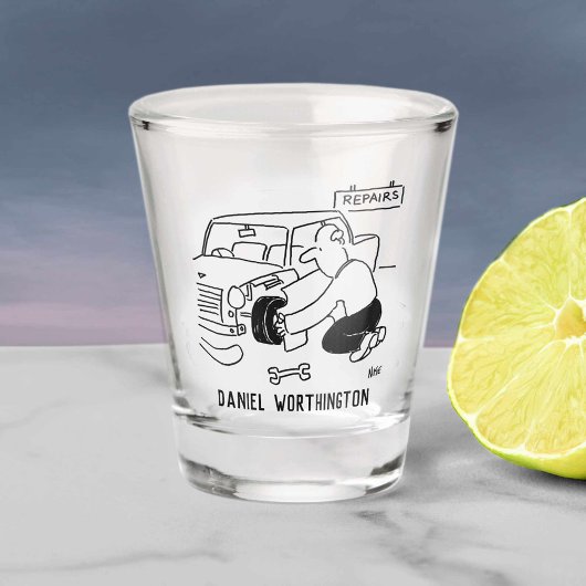 Reparatie en onderhoud van auto's. Monteur Shot Glas