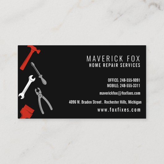 Reparatie en onderhoud van handyman visitekaartje (Achterkant)