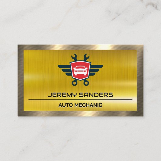 Reparatie van auto's Logo | Goud Metaal Visitekaartje (Voorkant)