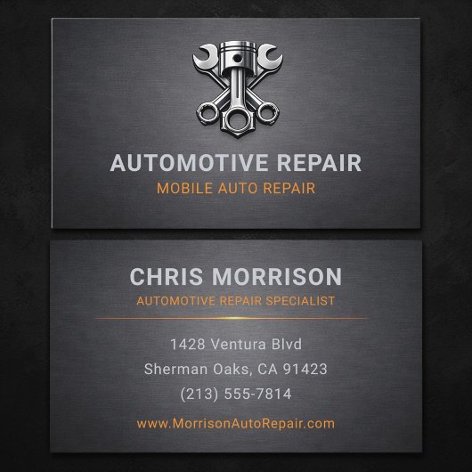 Reparatie van auto's Metaal Visitekaartje