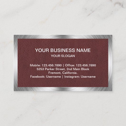 Reparatie van bruine lederen staal visitekaartje (Achterkant)