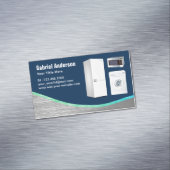 Reparatie van Navy Blue Steel Home Appliances Magnetisch Visitekaartje (Voorbeeld)