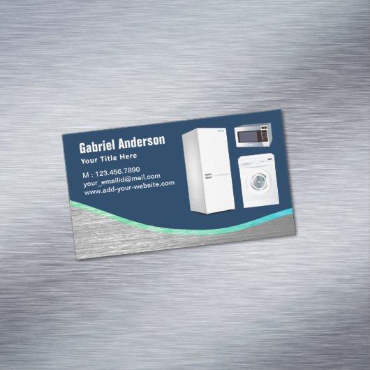 Reparatie van Navy Blue Steel Home Appliances Magnetisch Visitekaartje (Voorbeeld)