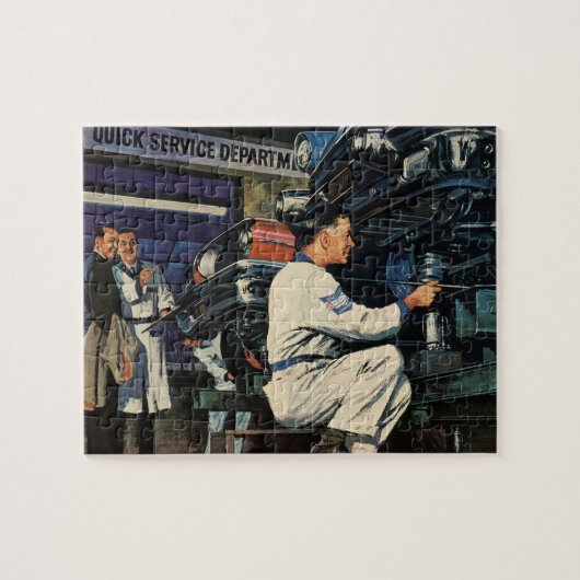 Reparatiebedrijf voor oldtimer auto's Auto monteur Legpuzzel (Horizontaal)