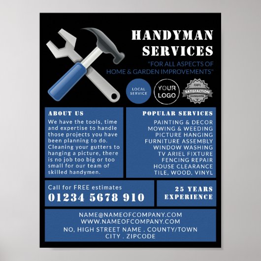 Reparatiegereedschap, Handyman-advertenties Poster (Voorkant)