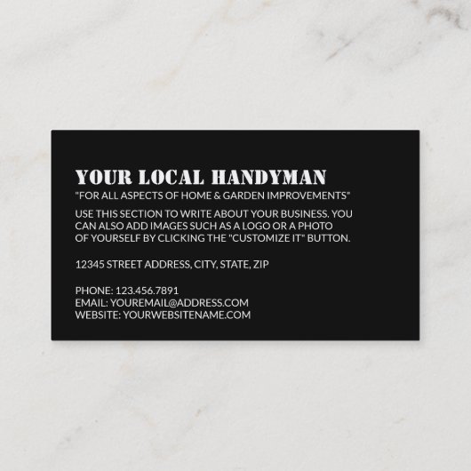 Reparatiegereedschap, handyman visitekaartje (Achterkant)