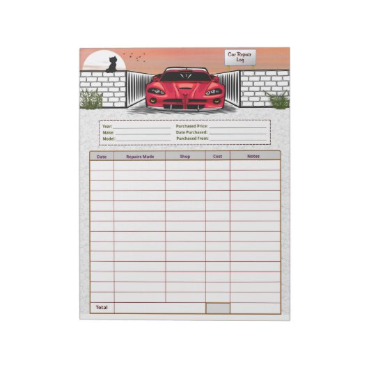 Reparatielog voor auto notitieblok (Linkerzijde)