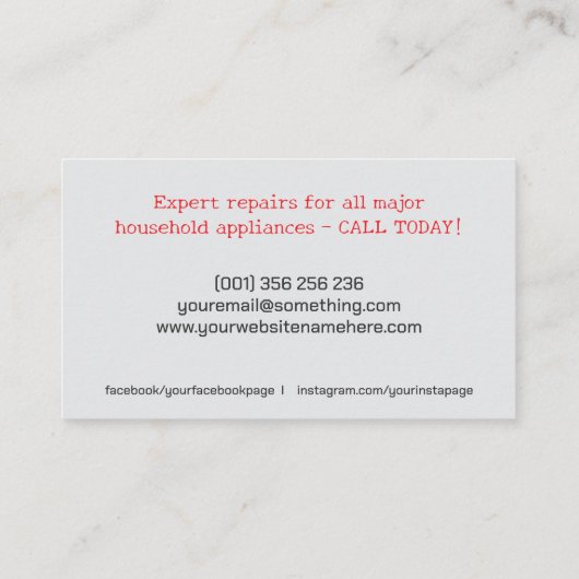 Reparatieservices voor apparaten visitekaartje (Achterkant)