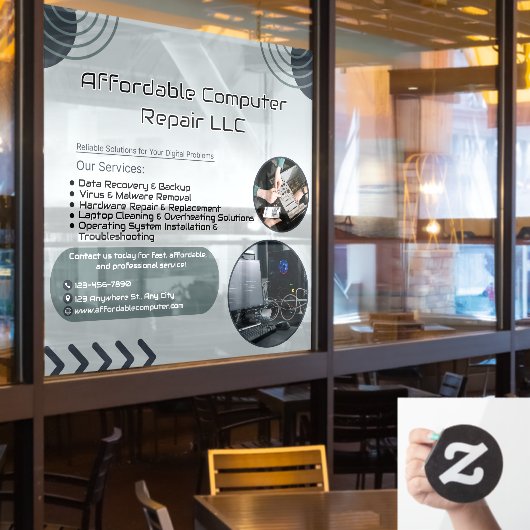 Reparatiewerkplaats voor computers op maat Promoti Raamsticker (Restaurant Raam)