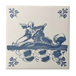 Repareer Antiek Blue Delft Tile Angel Fish Ocean Tegeltje