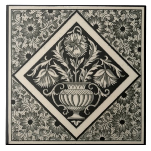 Repareer Antiek Minton Aesthetic Black Transferwar Tegeltje (Voorkant)