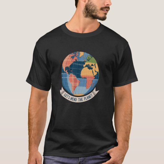 Repareer de Planeet Patchwork Aarde Ontwerp T-shirt (Voorkant)