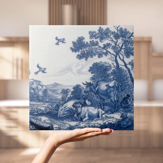 Repareer Nederlandse delft-tegel met koeien Tegeltje