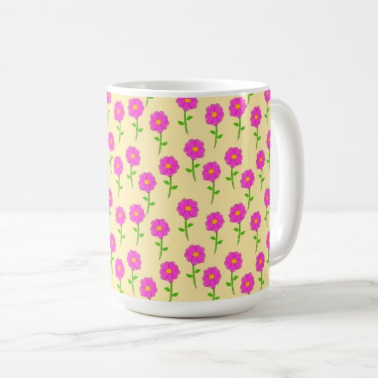 Repeat Flower Pattern with Hot Pink Flowers Koffiemok (Voorkant rechts)