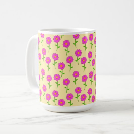 Repeat Flower Pattern with Hot Pink Flowers Koffiemok (Voorkant links)
