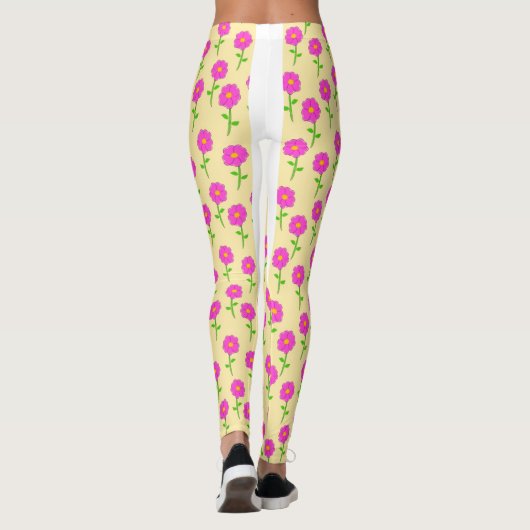 Repeat Flower Pattern with Hot Pink Flowers Leggings (Achterkant)