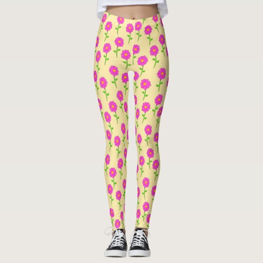 Repeat Flower Pattern with Hot Pink Flowers Leggings (Voorkant)