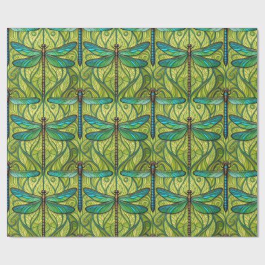 Repeating dragonfly pattern on green  cadeaupapier (Vlak)