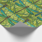 Repeating dragonfly pattern on green  cadeaupapier (Hoek)