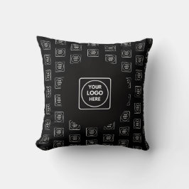 Repeating Logo & Background Black Branding Throw Kussen