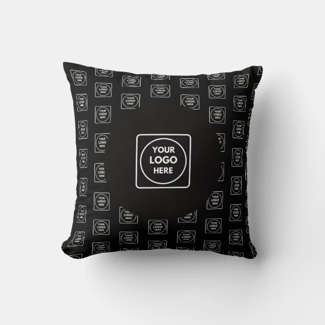 Repeating Logo & Background Black Branding Throw  Kussen (Voorkant)