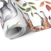 Repeating pattern of lions, giraffes, and elephant cadeaupapier (Rol Hoek)