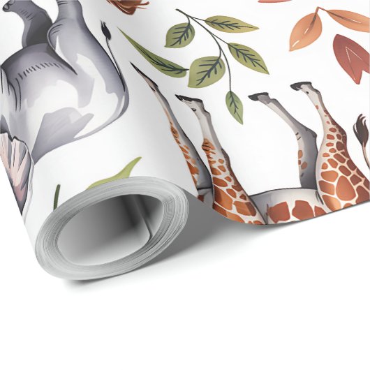 Repeating pattern of lions, giraffes, and elephant cadeaupapier (Rol Hoek)