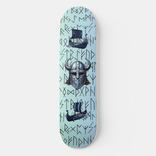 Repeating Viking Ships and Helmet Design over Rune Persoonlijk Skateboard (Voorkant)