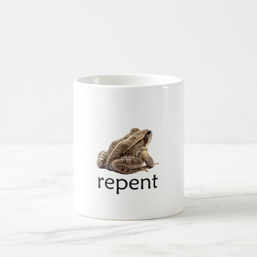 Repent frog, funny memee koffiemok (Center)