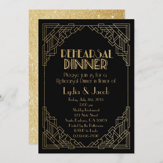 repetitie binnenuitnodiging - art deco uitnodiging (Voorkant / Achterkant)