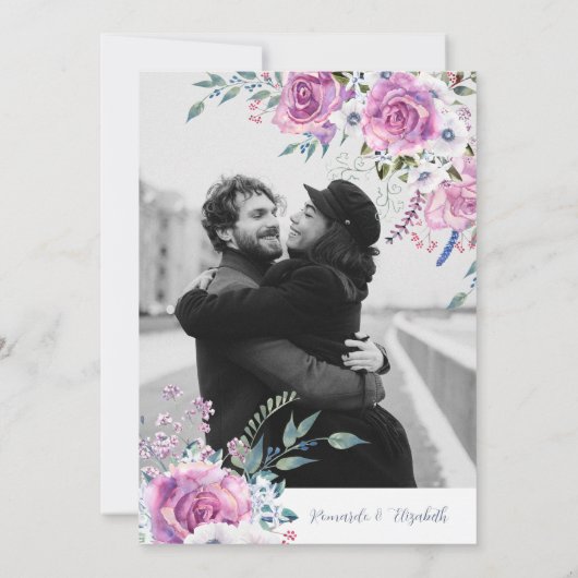 repetitie binnenuitnodiging met roze Paarse Rozen Kaart (Achterkant)