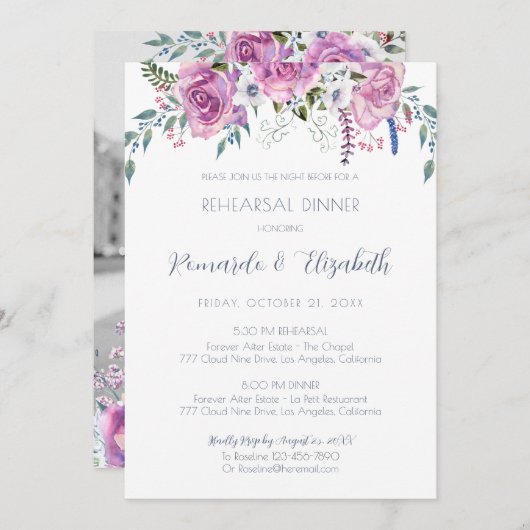 repetitie binnenuitnodiging met roze Paarse Rozen Kaart (Voorkant / Achterkant)