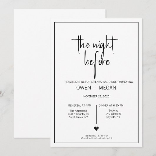 Repetitie diner, avond ervoor kaart (Voorkant / Achterkant)