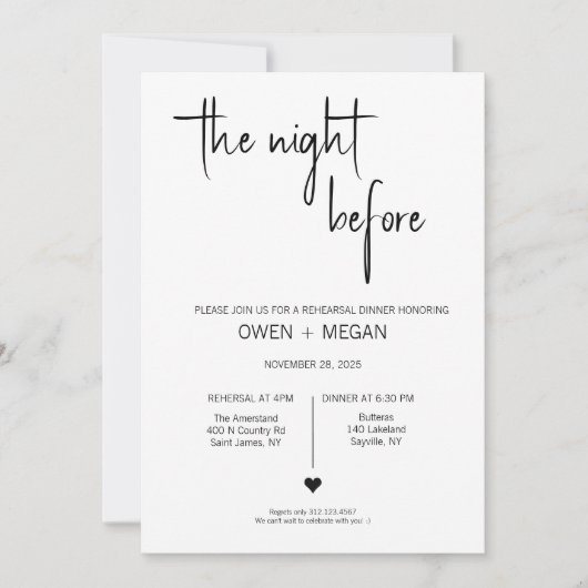 Repetitie diner, avond ervoor kaart (Voorkant)