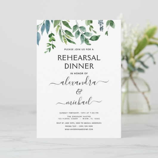 Repetitie Diner Bladergroen Elegant Kaart (Staand voorkant)