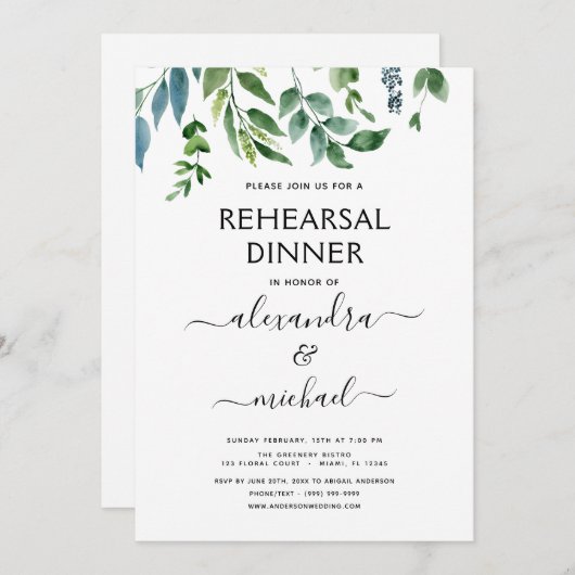 Repetitie Diner Bladergroen Elegant Kaart (Voorkant / Achterkant)