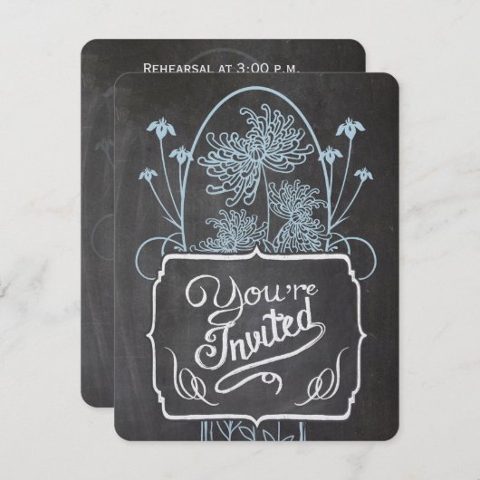 Repetitie Diner Blauw Mason Jar Chalkboard Bruilof Kaart (Voorkant / Achterkant)