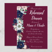 Repetitie Diner Bourgogne Elegante Bloemen Kaart (Voorkant / Achterkant)