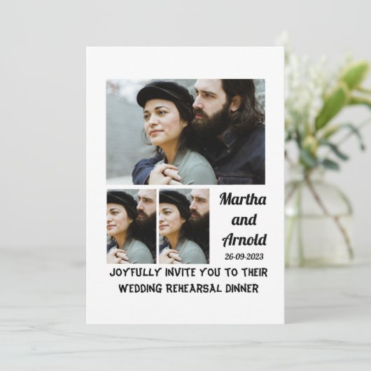 Repetitie diner bruiloft aangepaste 3 foto collage kaart (Staand voorkant)