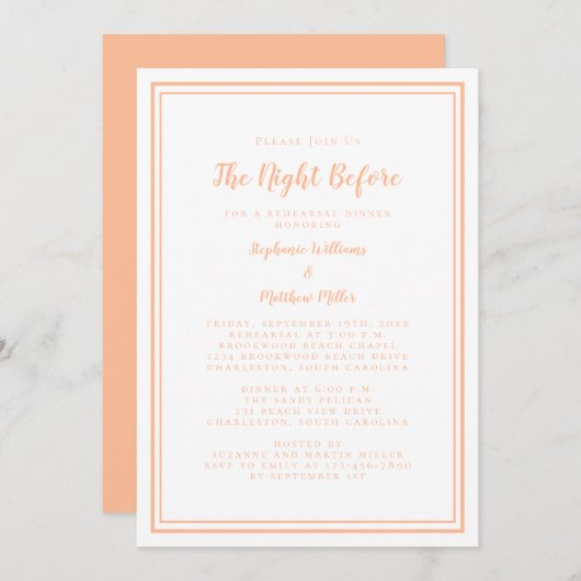 repetitie diner bruiloft avond voor perzik wit kaart (Voorkant / Achterkant)