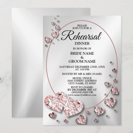 repetitie diner bruiloft feest roze perzik harten kaart (Voorkant / Achterkant)