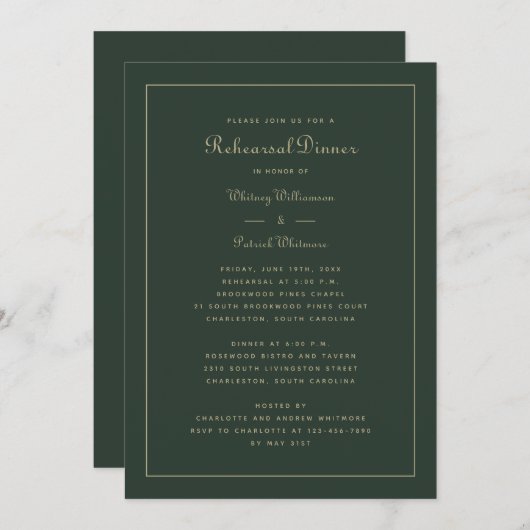 repetitie diner bruiloft smaragd groen & goud kaart (Voorkant / Achterkant)