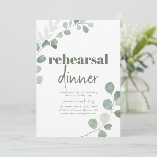 Repetitie Diner Bruiloft Uitnodiging (Staand voorkant)