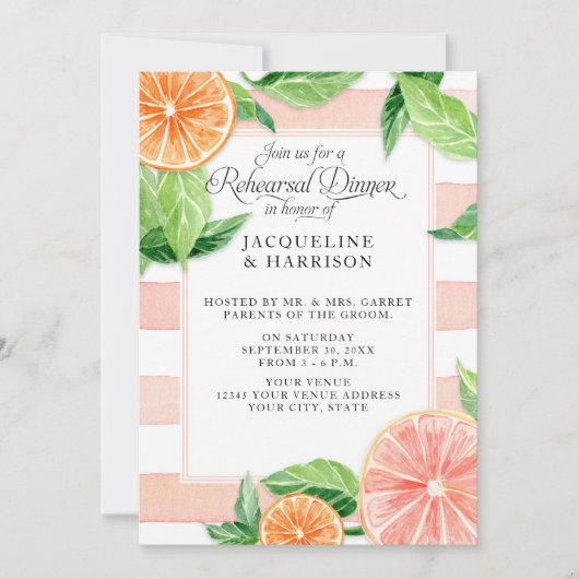 Repetitie Diner Citrus Roze Grapefruit Waterverf Kaart (Voorkant)