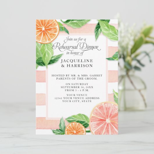 Repetitie Diner Citrus Roze Grapefruit Waterverf Kaart (Staand voorkant)