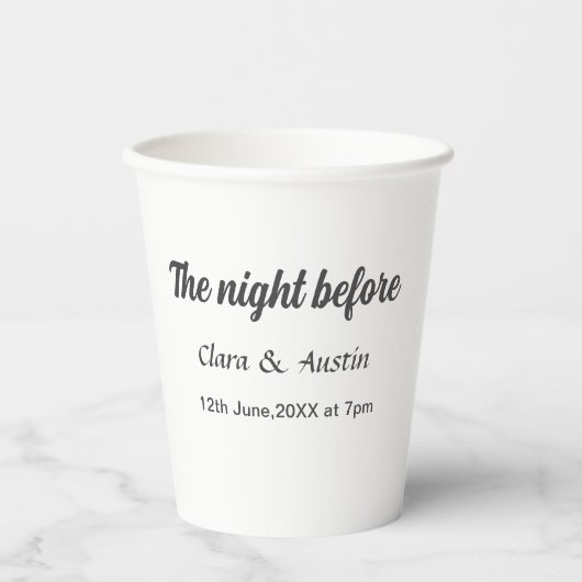 Repetitie diner de avond voor eenvoudige minimale  papieren bekers (Voorkant)