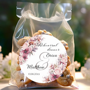 Repetitie Diner Dusty Roze Boho Bloemen Huwelijk Ronde Sticker