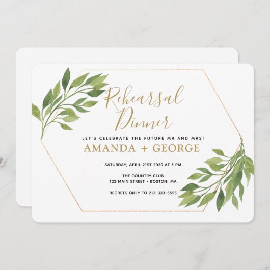 Repetitie diner elegant groen en goud kaart (Voorkant / Achterkant)