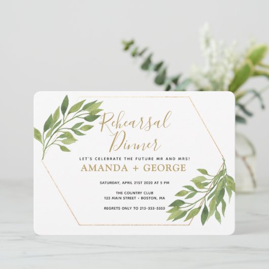 Repetitie diner elegant groen en goud kaart (Staand voorkant)