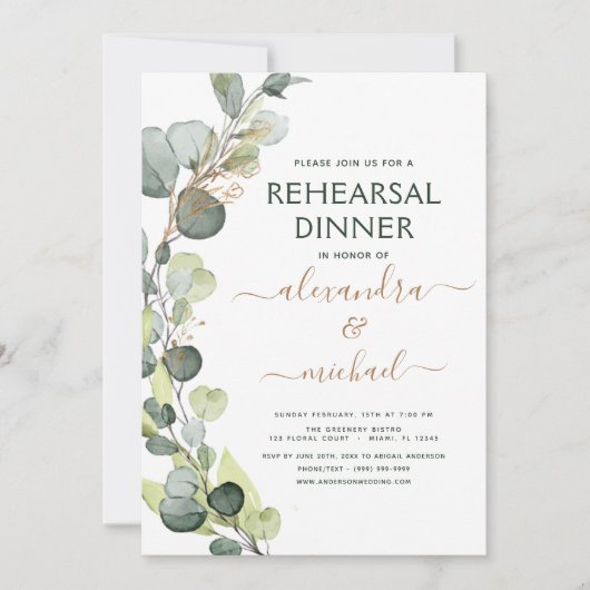 repetitie diner eucalyptus groen elegant kaart (Voorkant)